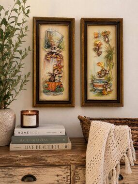 Vintage 1982 Coby 3D Shadow Box Mouse Wall Art Set Retro Nursery Decor